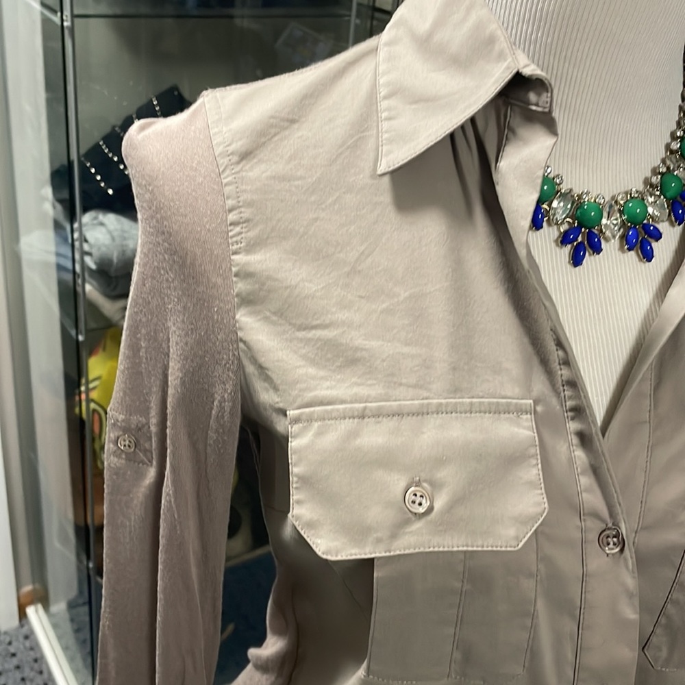 Bcbgmaxazria Light Brown Button Down Mixed Materi… - image 2